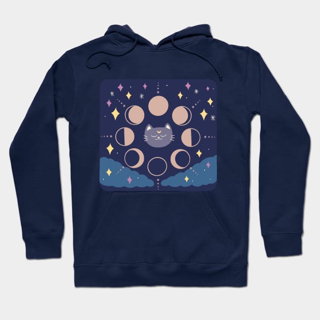 Quirky Moon Phase Cat Hoodie by awesomesaucebysandy